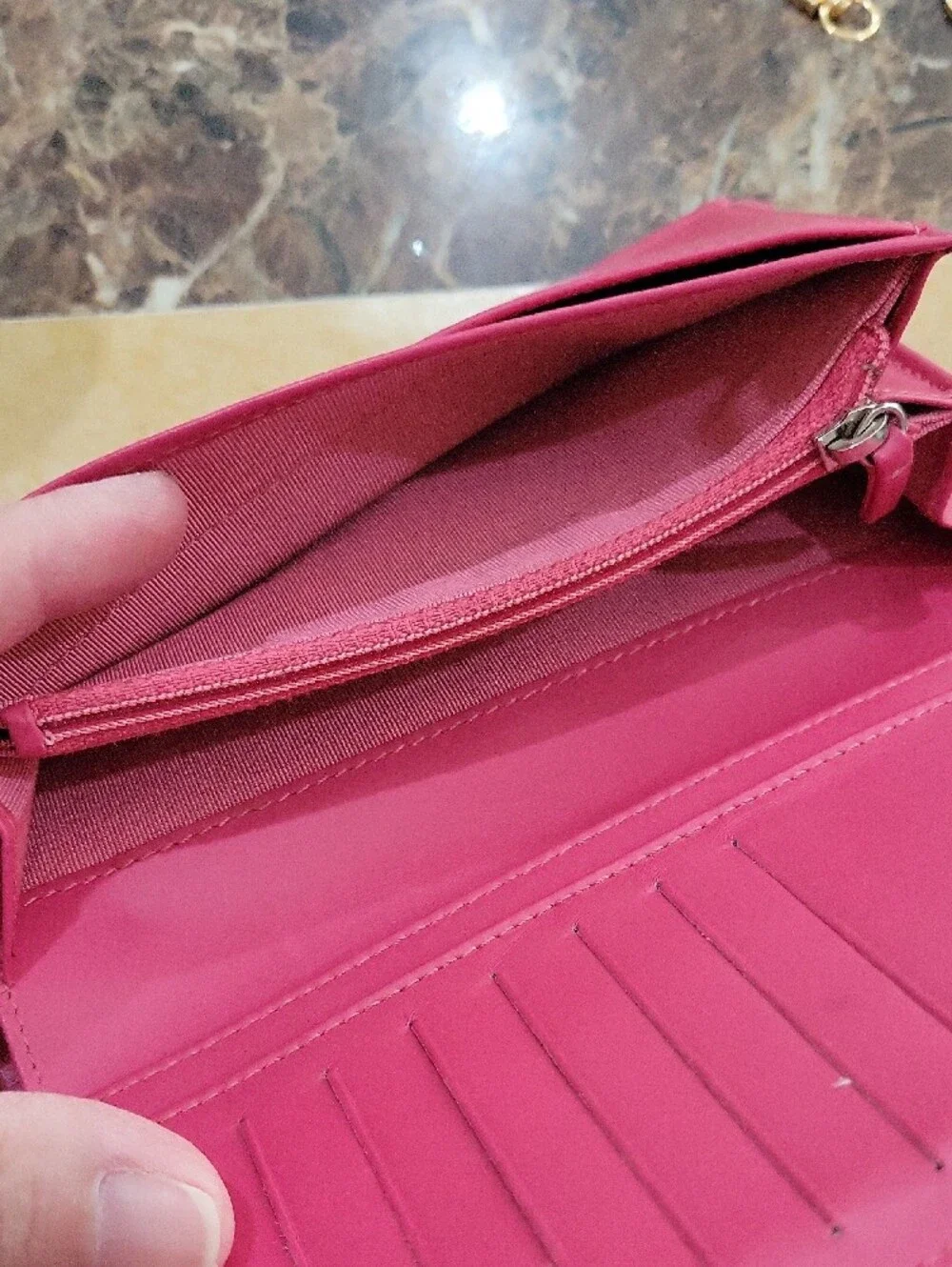 CHANEL Quilted Patent Leather Wallet - Hot Pink with Silver CC